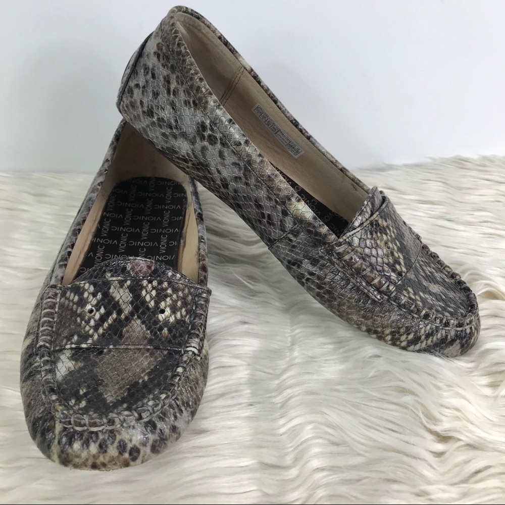 Vionic style  snakeskin print slip on loafers